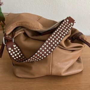 Tano Stylish Tan & Brown Two Tone Leather Shoulder Bag with Embellishments